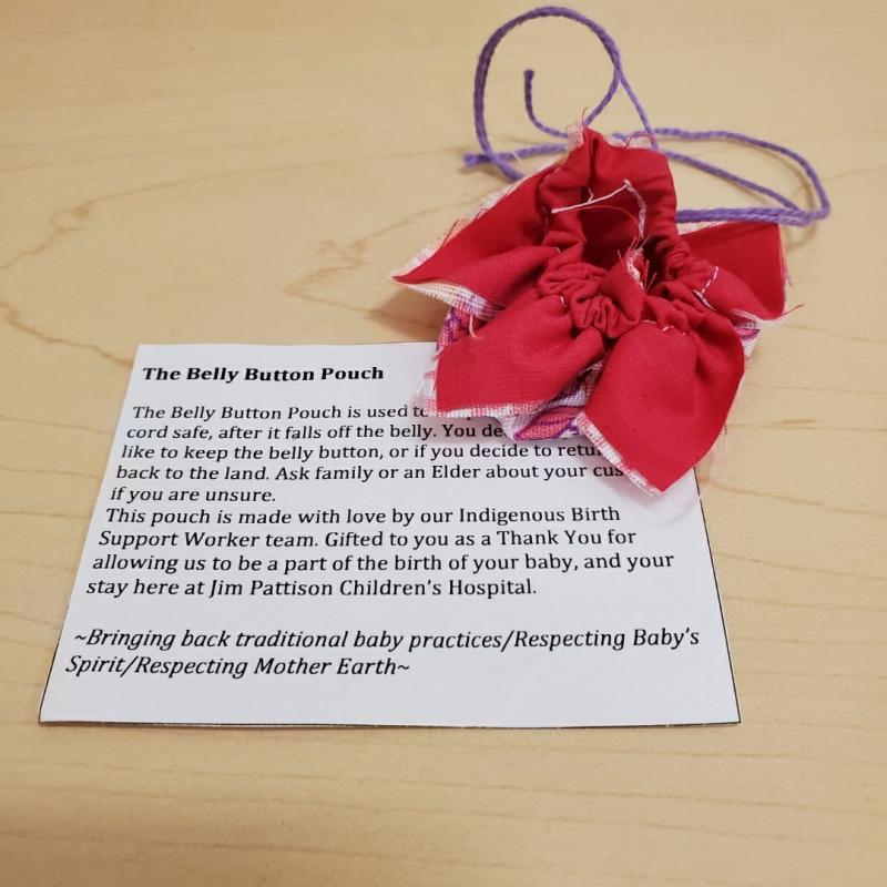 Indigenous Birth Support Workers give new moms these belly button pouches.